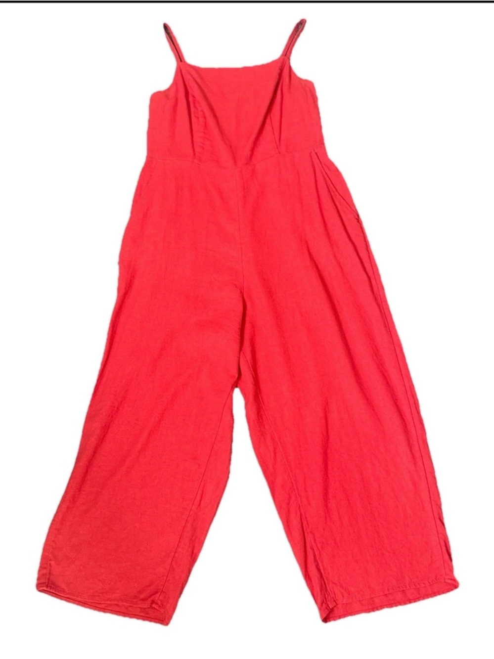 Old‎ Navy Jumpsuit Women's Large Red Tomato Juice Linen Blend Sleeveless Pockets